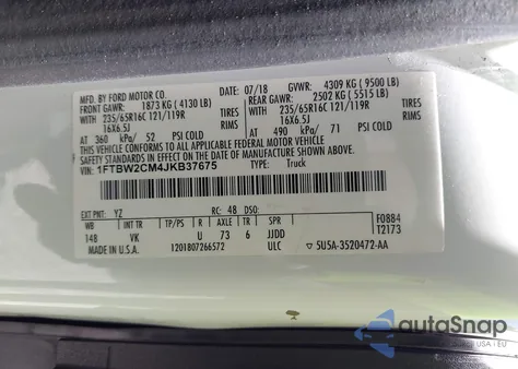 2018 Ford Transit-350 z USA, uszkodzony, nr VIN 1FTBW2CM4JKB37675